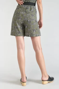 Le Temps des Cerises Bermuda Fost Kaki A Motif Fleuri Lizard Hot
