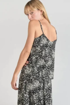 Le Temps des Cerises Caraco Veronic A Motif Fleuri Noir Et Blanc Black Flower Outlet