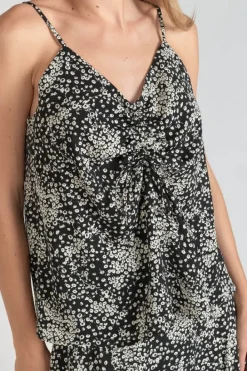 Le Temps des Cerises Caraco Veronic A Motif Fleuri Noir Et Blanc Black Flower Outlet