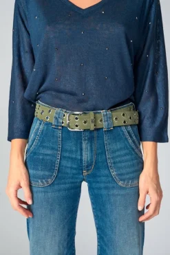 Le Temps des Cerises Ceinture Minog En Daim Kaki Lizard Discount