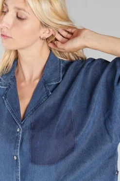 Le Temps des Cerises Chemise Alama En Tencel Bleu Stone Outlet