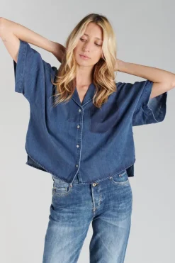 Le Temps des Cerises Chemise Alama En Tencel Bleu Stone Outlet