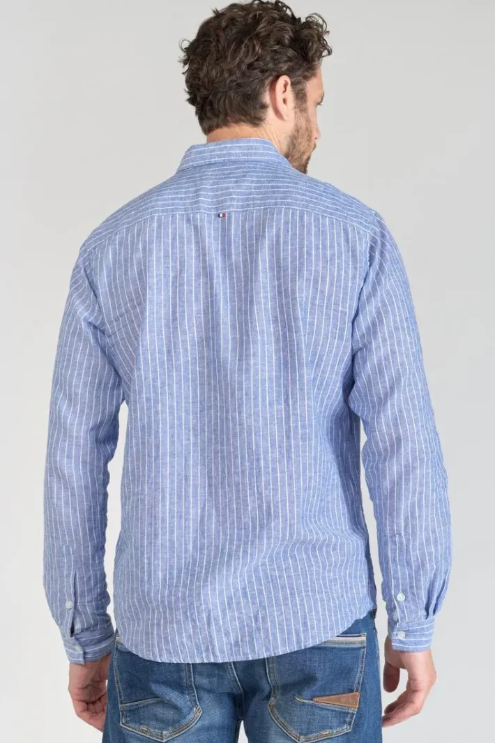 Le Temps des Cerises Chemise Bolko En Lin Melange Bleu Ciel Peacoat Cheap