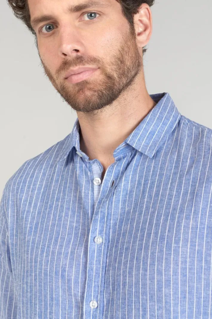 Le Temps des Cerises Chemise Bolko En Lin Melange Bleu Ciel Peacoat Cheap