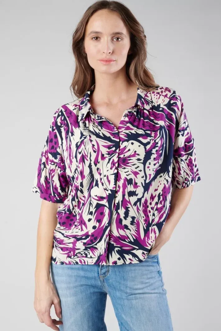 Le Temps des Cerises Chemise Gabryel A Motif Jungle Violine Aster Cheap