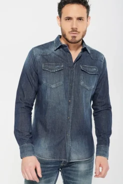 Le Temps des Cerises Chemise Juanito En Jeans Bleu Blue Sale