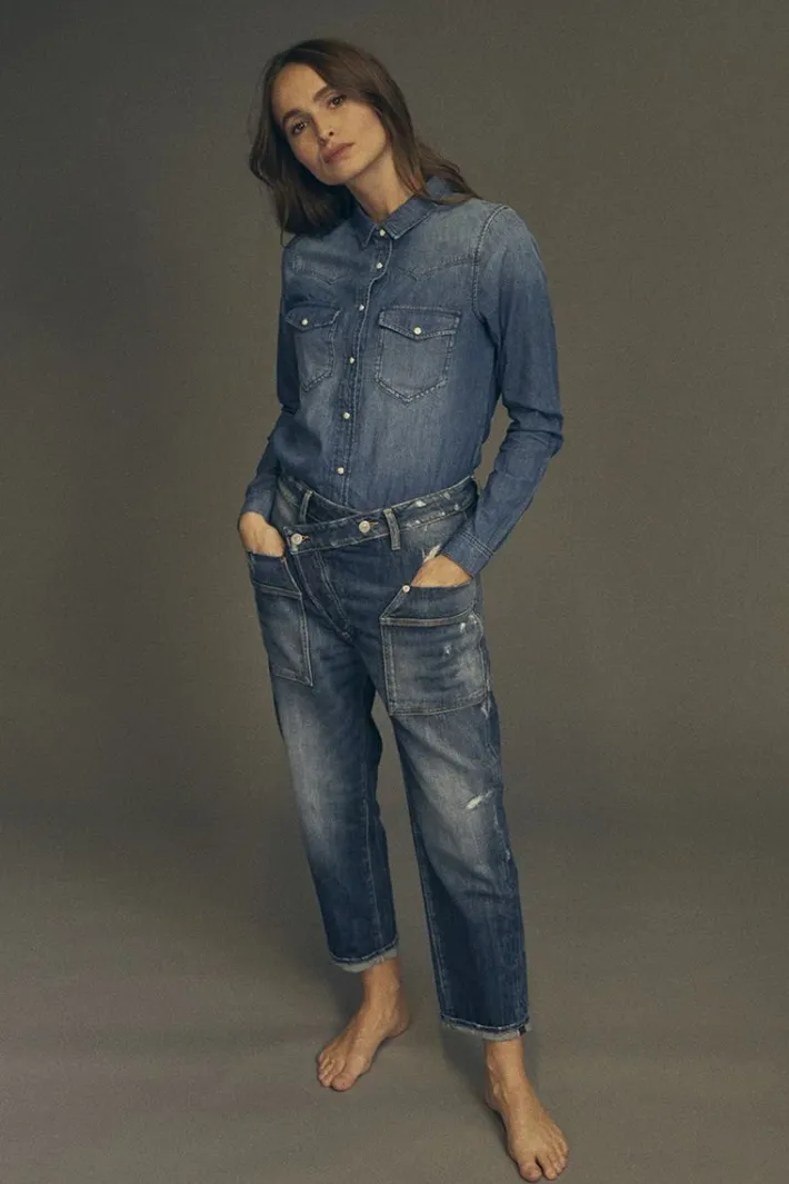 Le Temps des Cerises Cosy Pocket Boyfit 7/8Eme Jeans Destroy Bleu N°2 Blue Store
