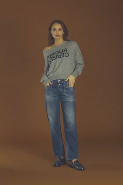 Le Temps des Cerises Fafa 400/18 Mom Taille Haute 7/8Eme Jeans Destroy Bleu N°3 Blue Sale