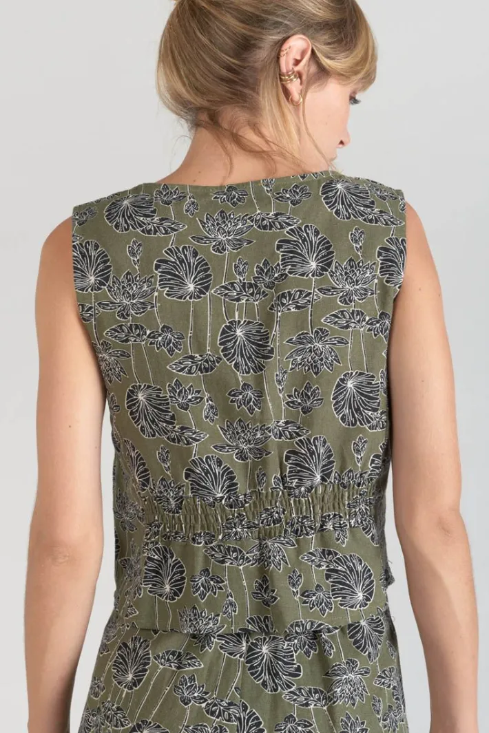 Le Temps des Cerises Gilet Gish Kaki A Motif Fleuri Lizard Online