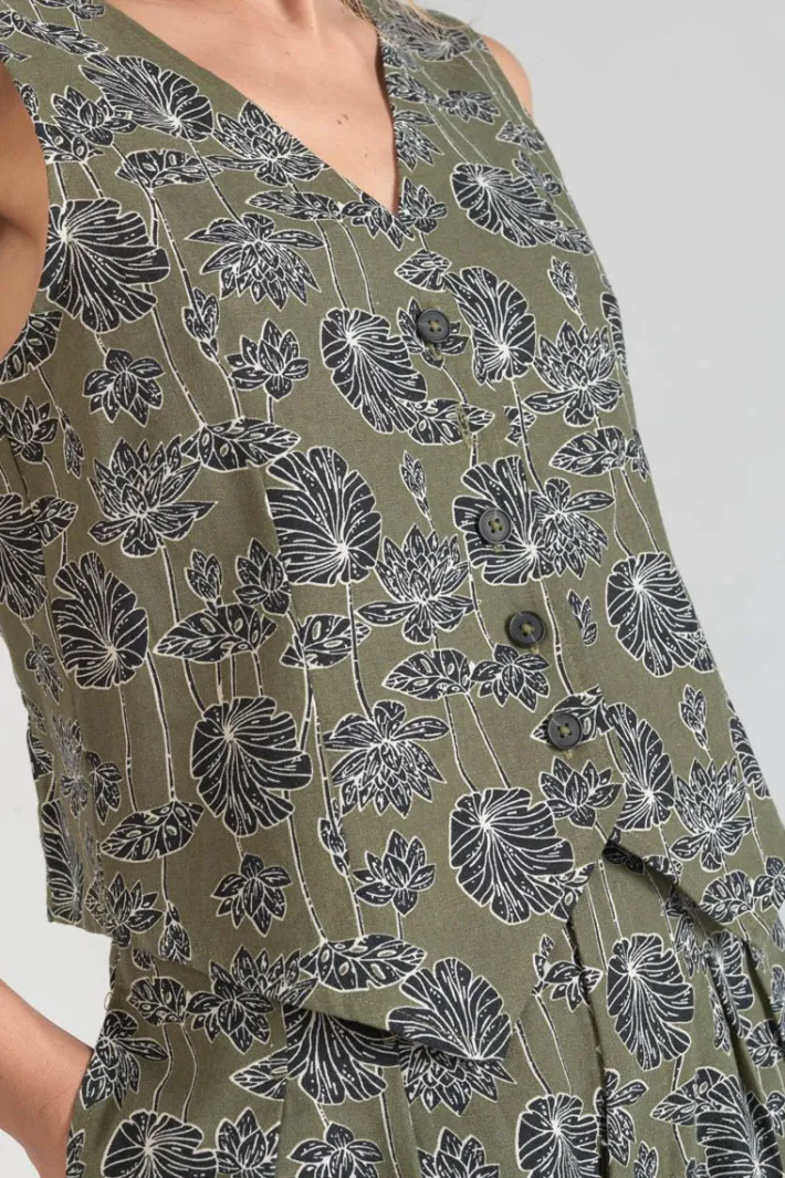 Le Temps des Cerises Gilet Gish Kaki A Motif Fleuri Lizard Online