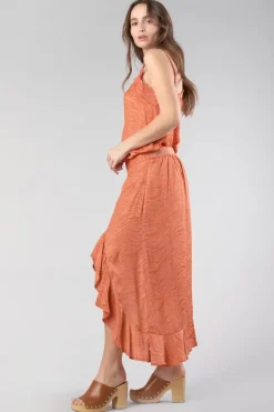 Le Temps des Cerises Jupe Longue Gino En Jacquard Zebre Orange Corail Coral Rose Fashion