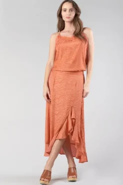 Le Temps des Cerises Jupe Longue Gino En Jacquard Zebre Orange Corail Coral Rose Fashion