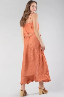 Le Temps des Cerises Jupe Longue Gino En Jacquard Zebre Orange Corail Coral Rose Fashion