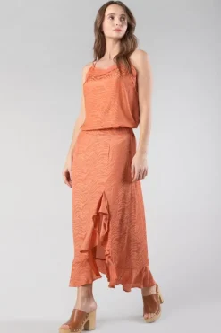Le Temps des Cerises Jupe Longue Gino En Jacquard Zebre Orange Corail Coral Rose Fashion