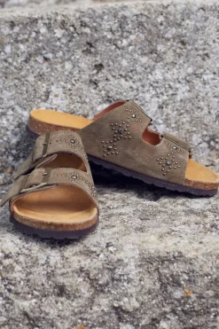 Le Temps des Cerises Mules Cloutees Naomie Kaki Khaki Best
