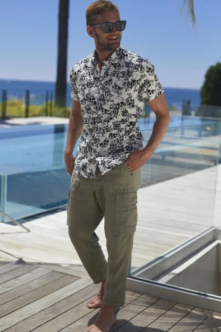 Le Temps des Cerises Pantalon Cargo En Lin Oddo Kaki Clair Sea Spray Fashion