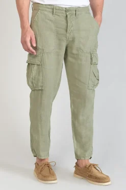 Le Temps des Cerises Pantalon Cargo En Lin Oddo Kaki Clair Sea Spray Fashion