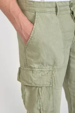 Le Temps des Cerises Pantalon Cargo En Lin Oddo Kaki Clair Sea Spray Fashion