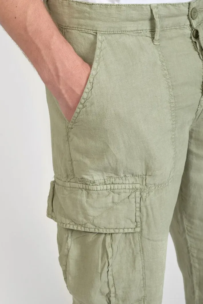 Le Temps des Cerises Pantalon Cargo En Lin Oddo Kaki Clair Sea Spray Fashion