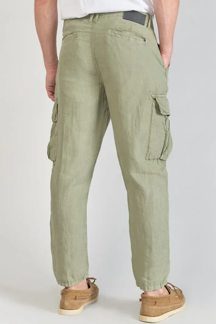 Le Temps des Cerises Pantalon Cargo En Lin Oddo Kaki Clair Sea Spray Fashion