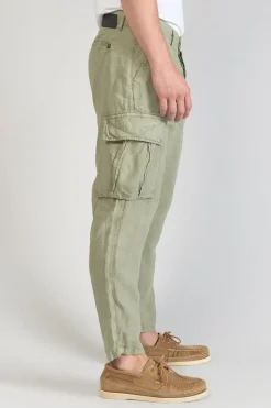 Le Temps des Cerises Pantalon Cargo En Lin Oddo Kaki Clair Sea Spray Fashion