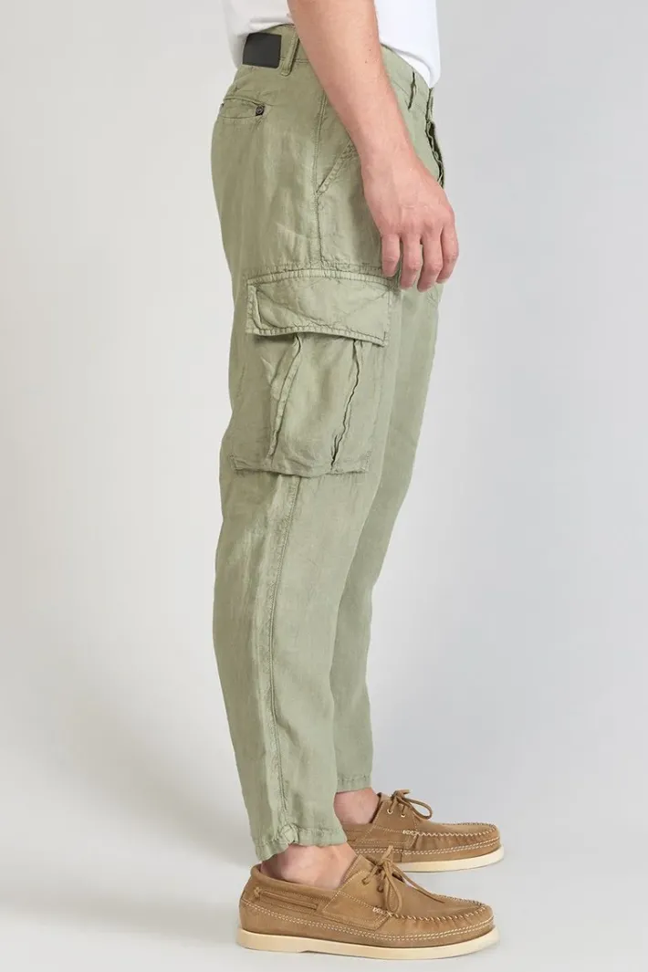 Le Temps des Cerises Pantalon Cargo En Lin Oddo Kaki Clair Sea Spray Fashion