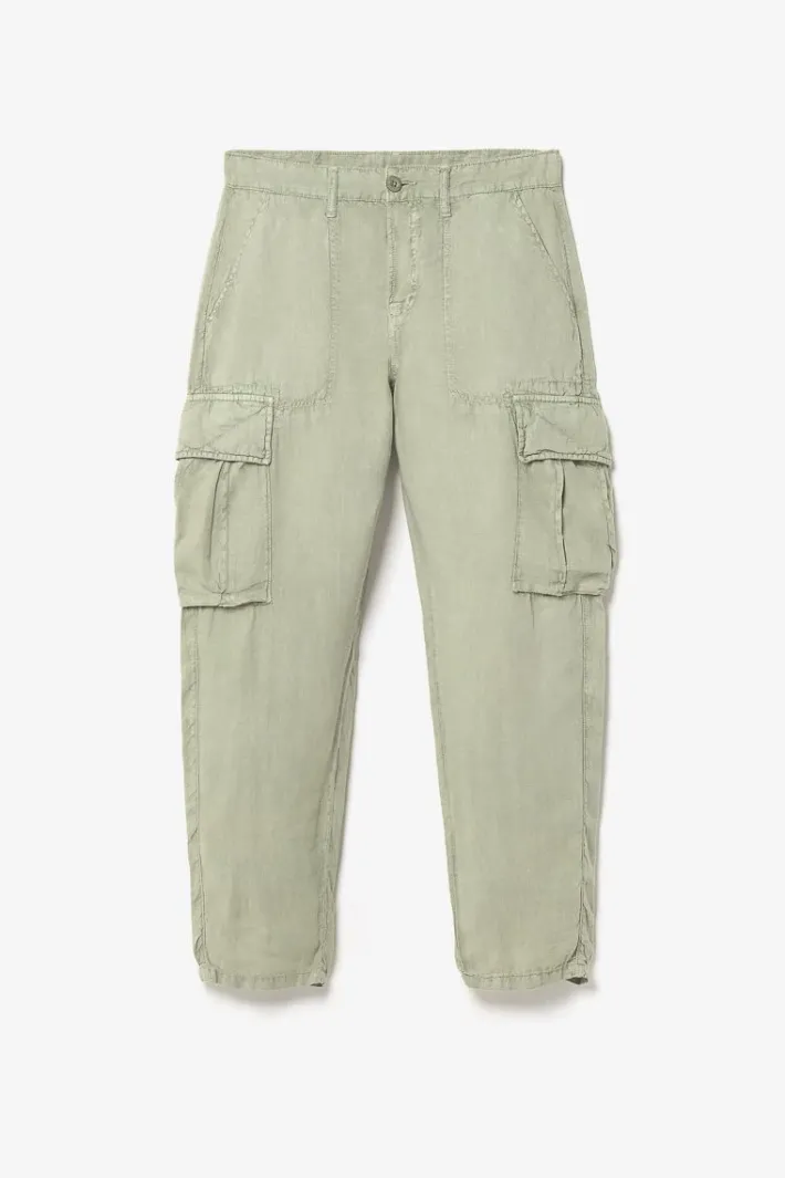 Le Temps des Cerises Pantalon Cargo En Lin Oddo Kaki Clair Sea Spray Fashion