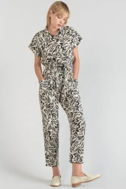 Le Temps des Cerises Pantalon En Lin Melange Rida A Motif Animalier Zebra Outlet
