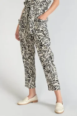 Le Temps des Cerises Pantalon En Lin Melange Rida A Motif Animalier Zebra Outlet