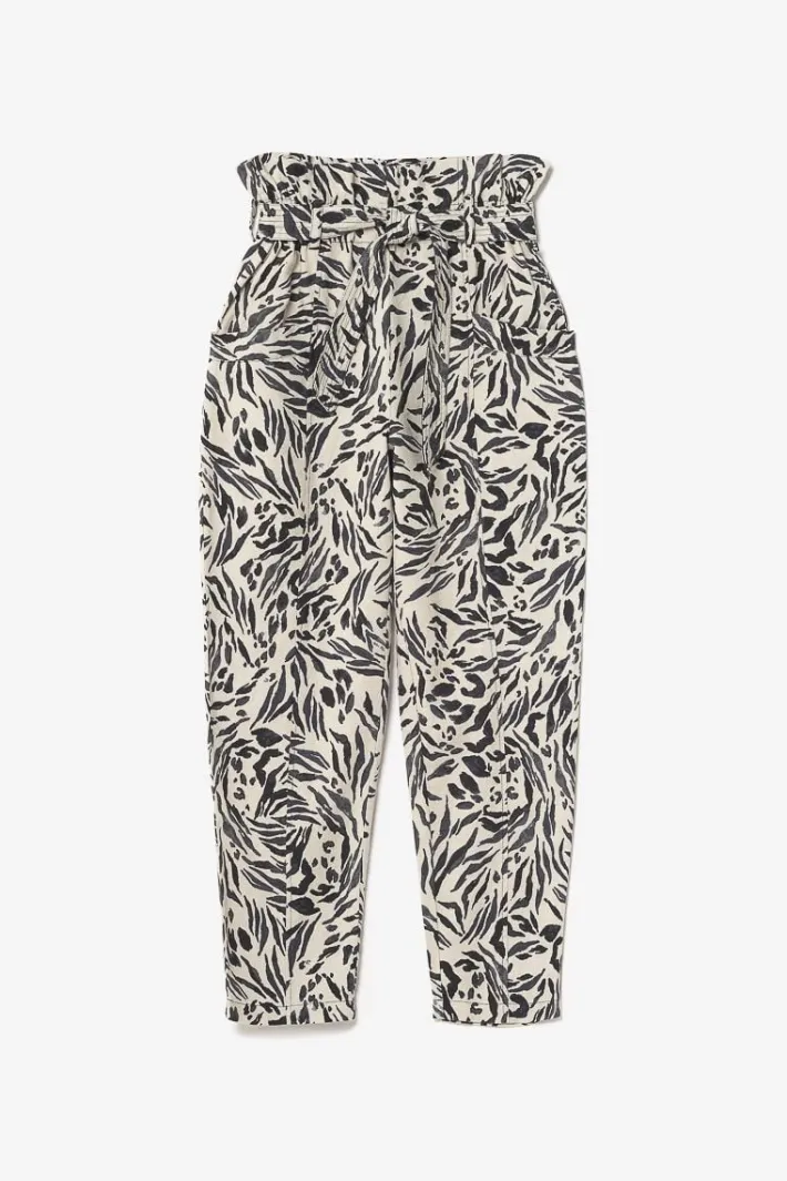 Le Temps des Cerises Pantalon En Lin Melange Rida A Motif Animalier Zebra Outlet