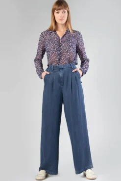 Le Temps des Cerises Pantalon Fluide Jane En Tencel Bleu Denim Stone Hot