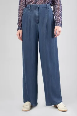 Le Temps des Cerises Pantalon Fluide Jane En Tencel Bleu Denim Stone Hot