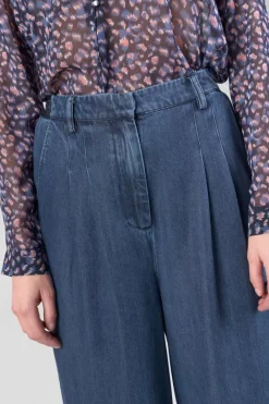 Le Temps des Cerises Pantalon Fluide Jane En Tencel Bleu Denim Stone Hot