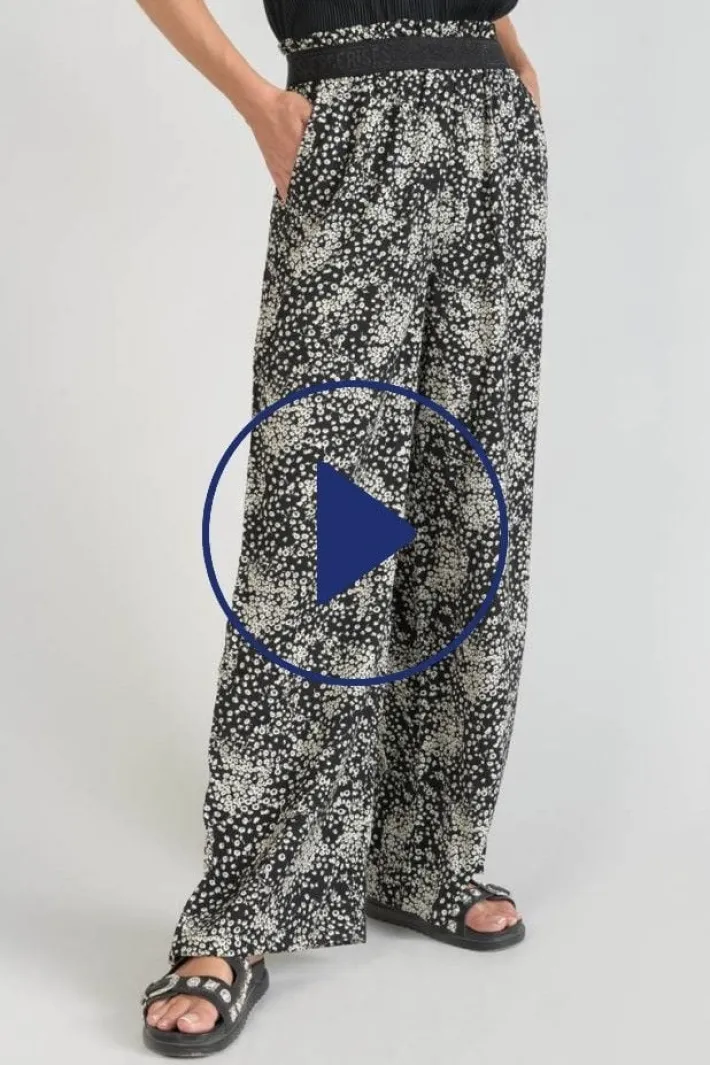 Le Temps des Cerises Pantalon Fluide Luisa A Motif Fleuri Noir Et Blanc Black Flower Discount