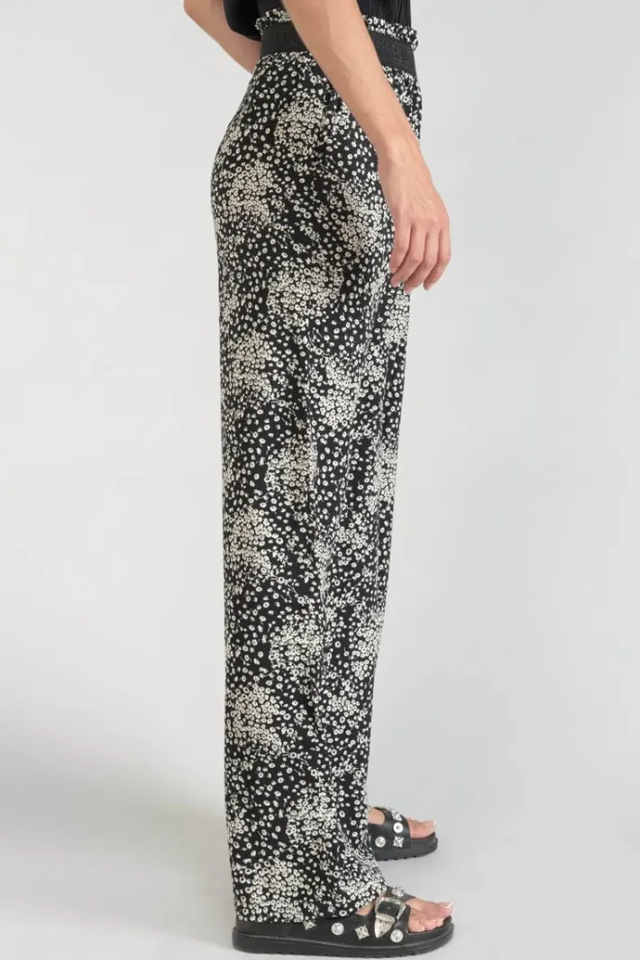 Le Temps des Cerises Pantalon Fluide Luisa A Motif Fleuri Noir Et Blanc Black Flower Discount
