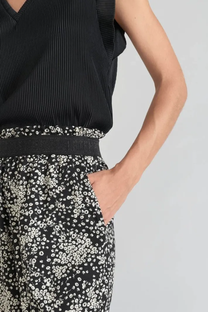 Le Temps des Cerises Pantalon Fluide Luisa A Motif Fleuri Noir Et Blanc Black Flower Discount