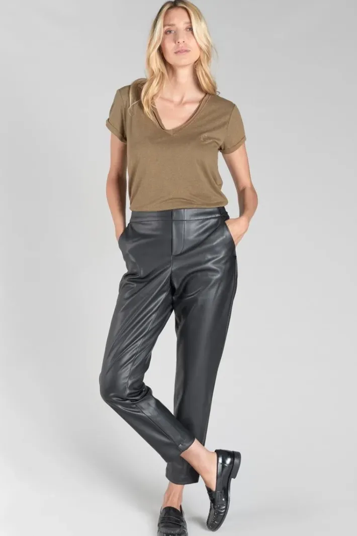 Le Temps des Cerises Pantalon Mineta En Simili Cuir Noir Black Hot