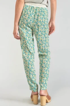 Le Temps des Cerises Pantalon Rani A Motif Fleuri Vert Et Bleu Liberty Blue Store