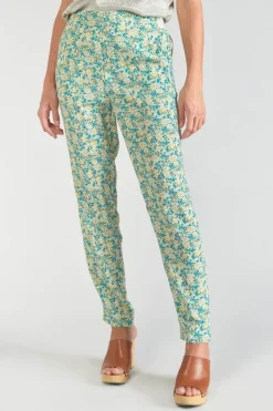 Le Temps des Cerises Pantalon Rani A Motif Fleuri Vert Et Bleu Liberty Blue Store