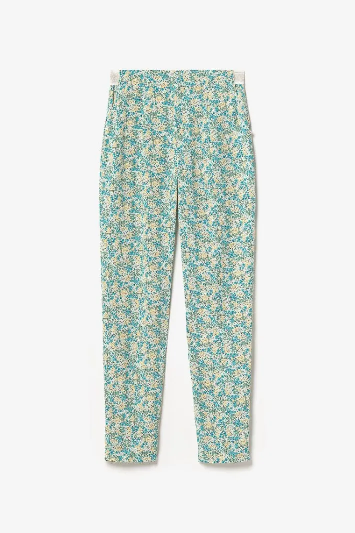 Le Temps des Cerises Pantalon Rani A Motif Fleuri Vert Et Bleu Liberty Blue Store