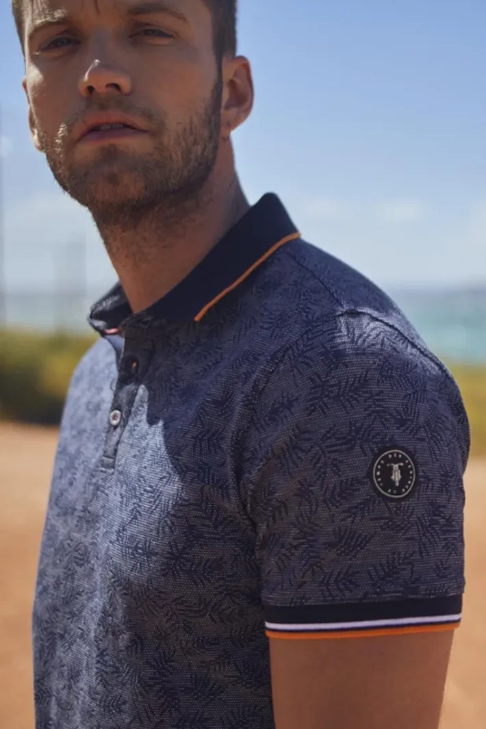 Le Temps des Cerises Polo Nevor Jacquard A Motif Feuilles Peacoat Cheap