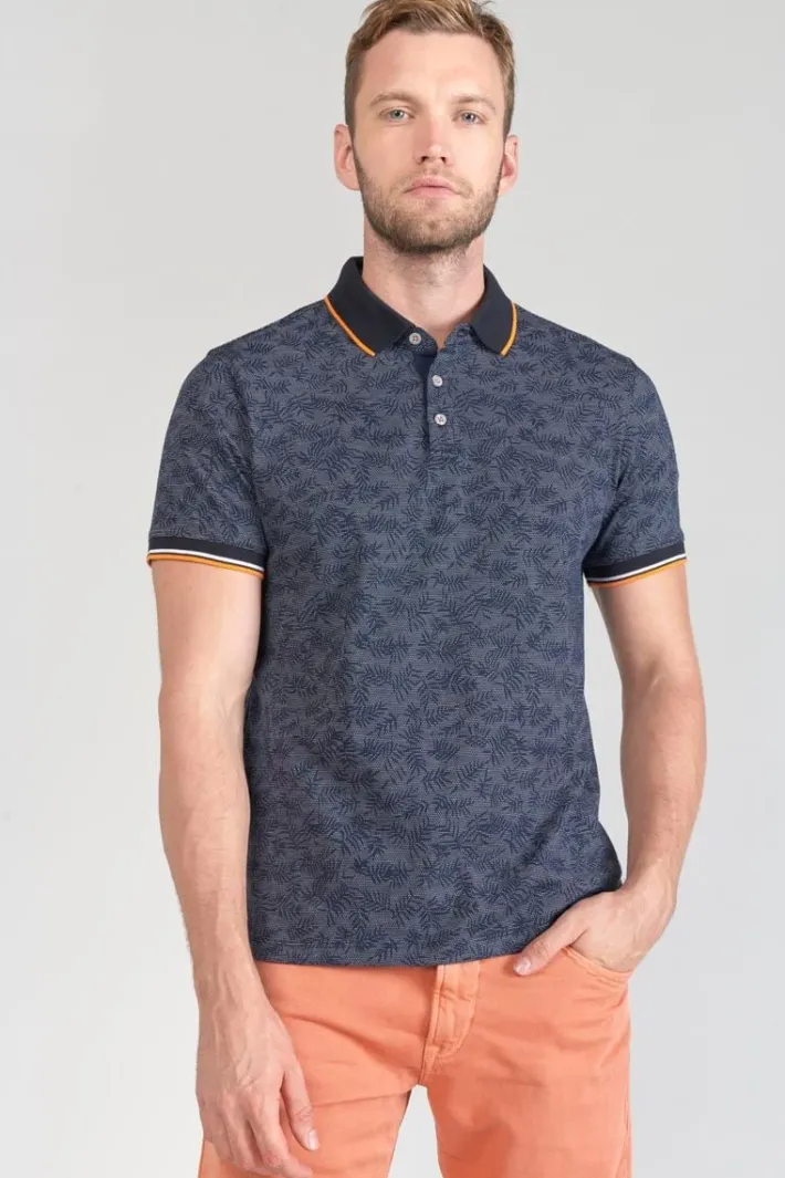 Le Temps des Cerises Polo Nevor Jacquard A Motif Feuilles Peacoat Cheap