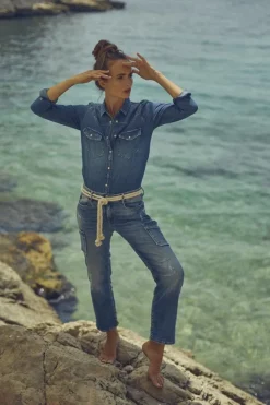 Le Temps des Cerises Precieux Taille Haute 7/8Eme Jeans Destroy Bleu N°3 Blue Flash Sale