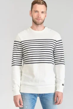 Le Temps des Cerises Pull Loral Mariniere Off White Best Sale