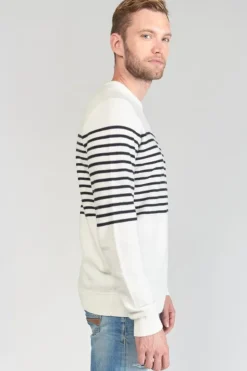 Le Temps des Cerises Pull Loral Mariniere Off White Best Sale