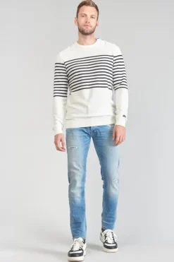 Le Temps des Cerises Pull Loral Mariniere Off White Best Sale