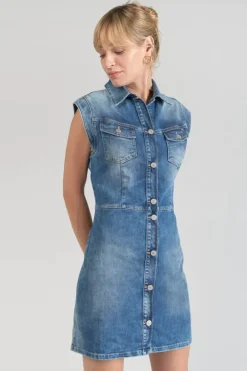 Le Temps des Cerises Robe Diderot En Jeans Bleu Blue Shop