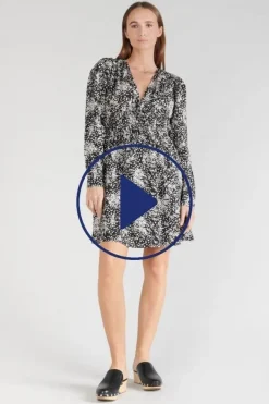 Le Temps des Cerises Robe Edwina A Motif Fleuri Noir Et Blanc Black Flower Cheap