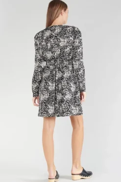 Le Temps des Cerises Robe Edwina A Motif Fleuri Noir Et Blanc Black Flower Cheap