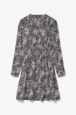 Le Temps des Cerises Robe Edwina A Motif Fleuri Noir Et Blanc Black Flower Cheap
